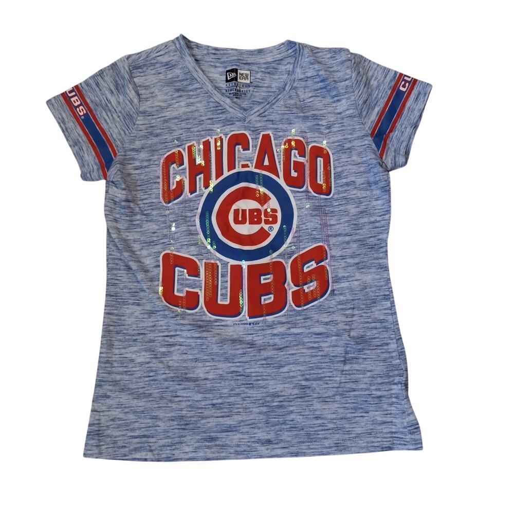 New Era Chicago Cubs blue graphic sequin short sleeve‎ youth shirt SIZE L
